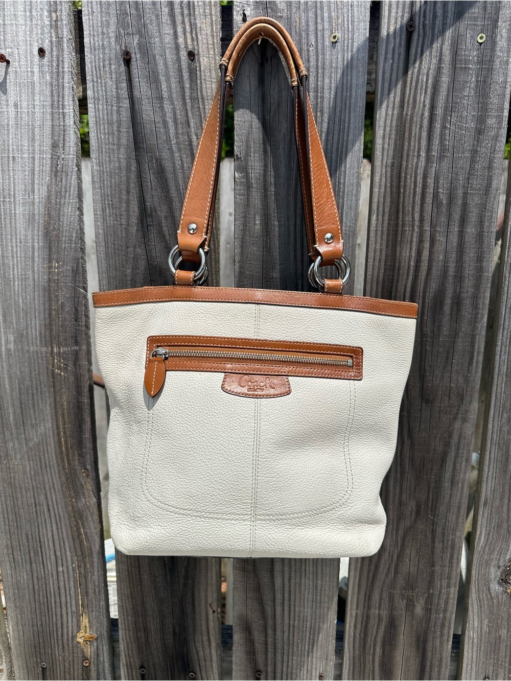 Coach Penelope Cream and Tan Leather Tote Bag F14683
